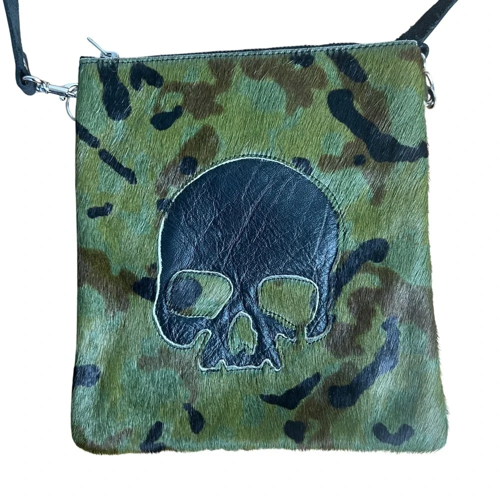 Leather Pony Hair Camo Skull Grunge Crossbody Bag Boho Y2k‎ 2000s